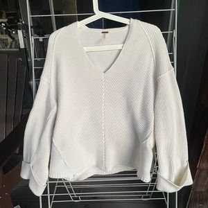 White Free People V-Neck Sweater
